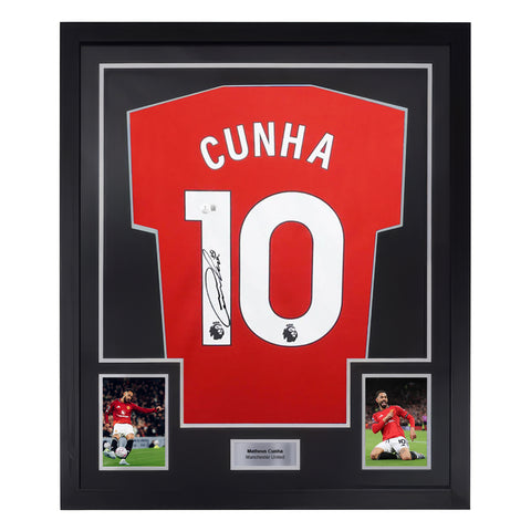Matheus Cunha Signed Manchester United Home Soccer Jersey #10 with Beckett COA