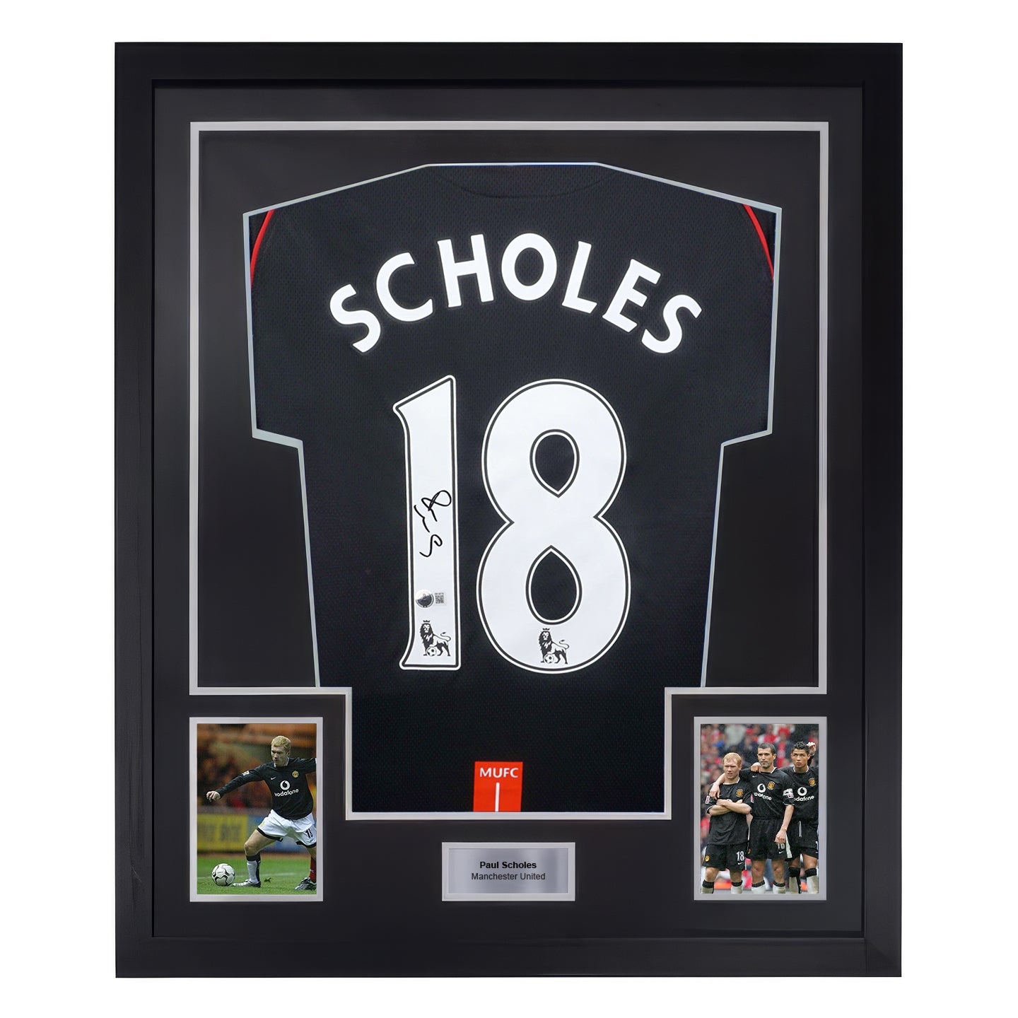 Framed Paul Scholes Signed Manchester United Soccer Jersey #18 with Beckett Witness