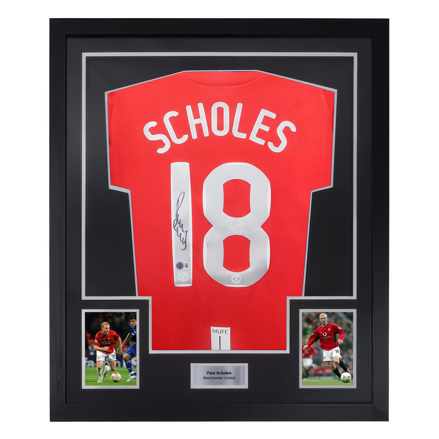 Framed Paul Scholes Signed Manchester Utd 08 UCL Final Jersey #18 with Beckett Witness