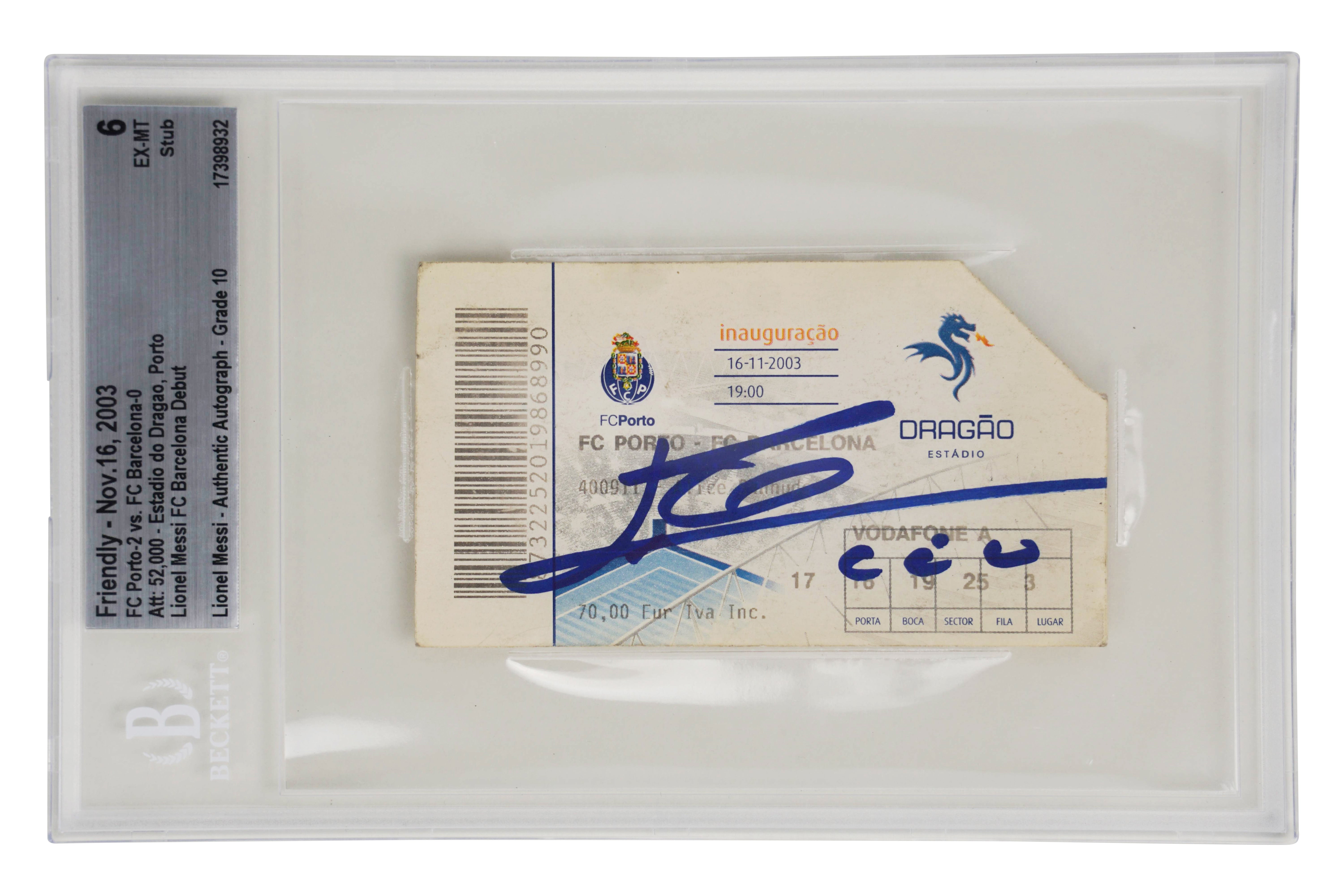 Lionel Messi Signed 2003 FC Barcelona Pro Debut Match Ticket – BGS 6 Auto 10