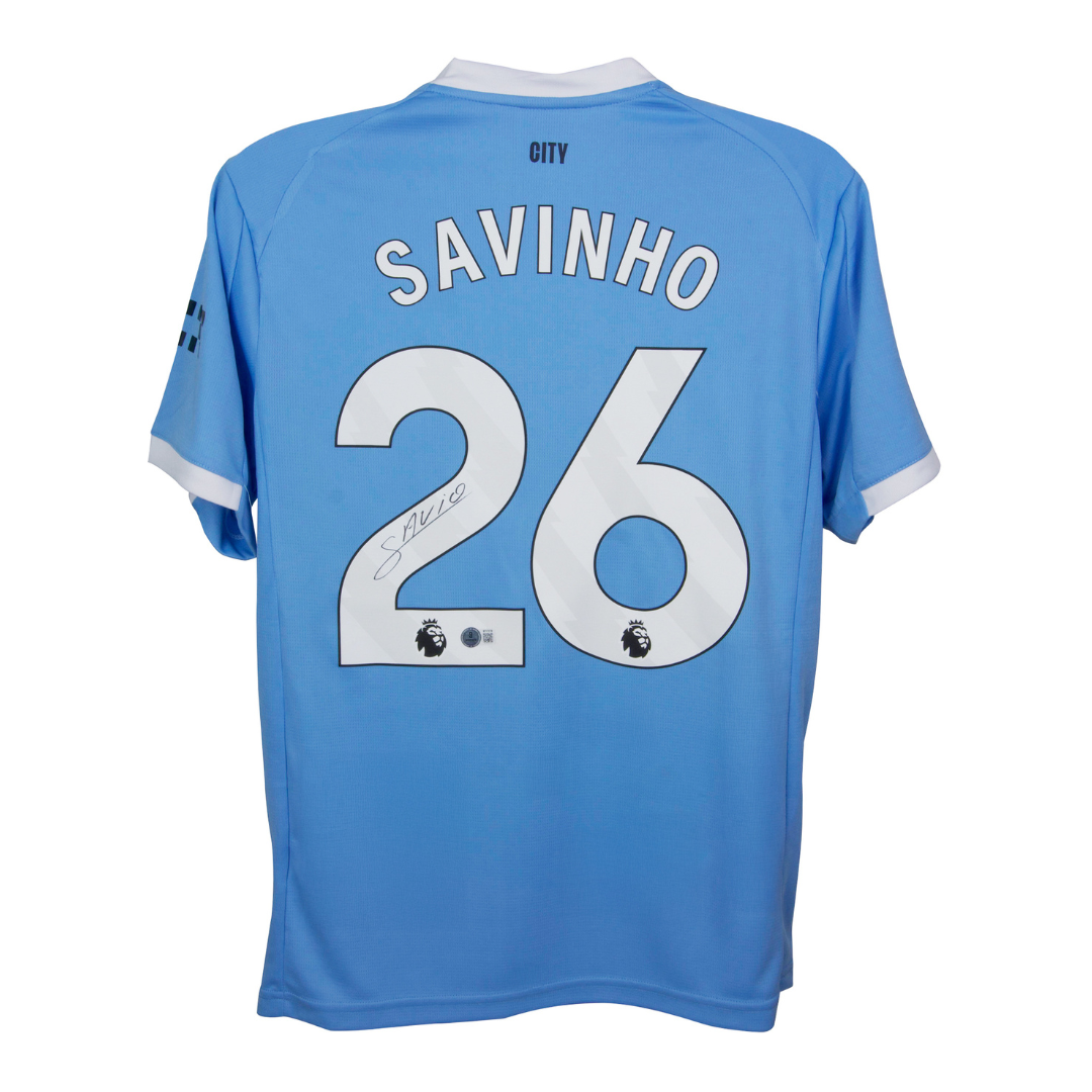 Savinho Signed Manchester City Home Soccer Jersey #26 with Beckett COA