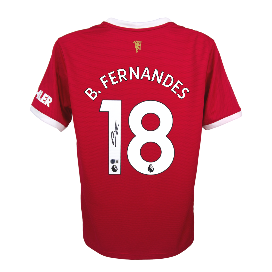 Bruno Fernandes Signed Manchester United Soccer Jersey #18 with Beckett Witness