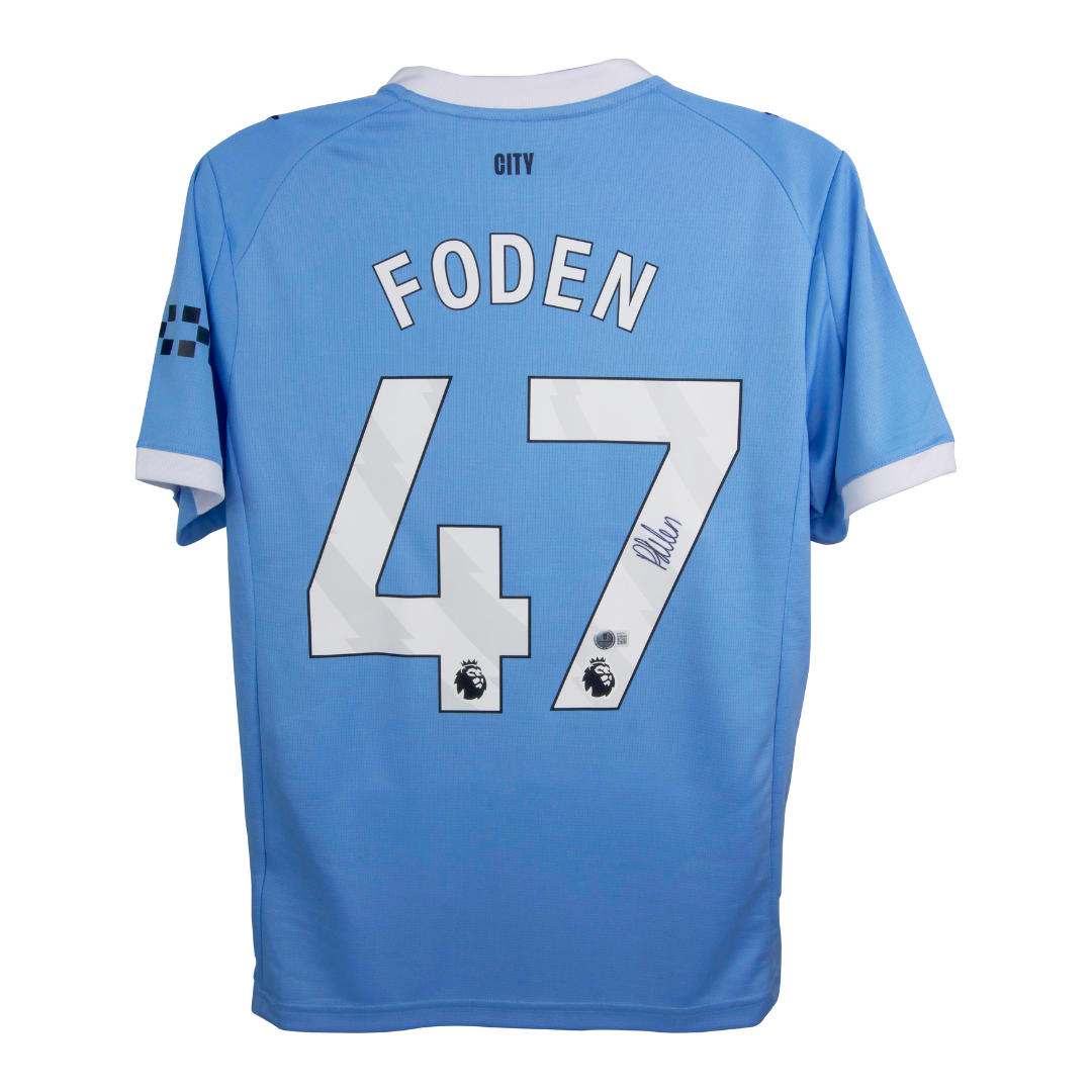 Phil Foden Signed Manchester City Soccer Jersey #47 with Beckett COA