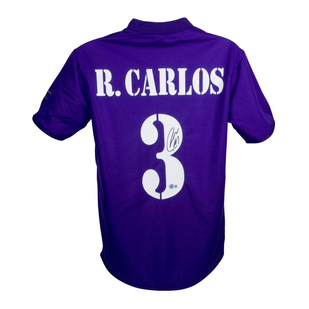 Roberto Carlos Signed Real Madrid Away Soccer Jersey #3 with Beckett Witness