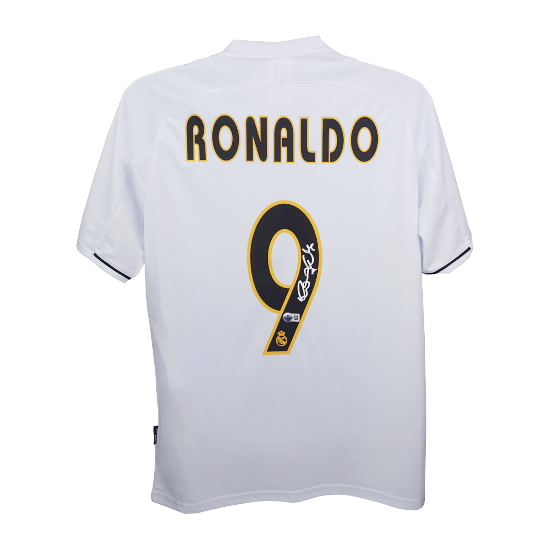 Ronaldo Nazario Signed Real Madrid Home Soccer Jersey #9 with Beckett Witness