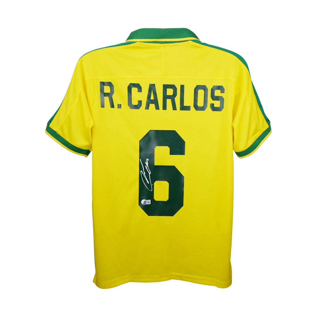 Roberto Carlos Signed Brazil Home Soccer Jersey #6 with Beckett Witness