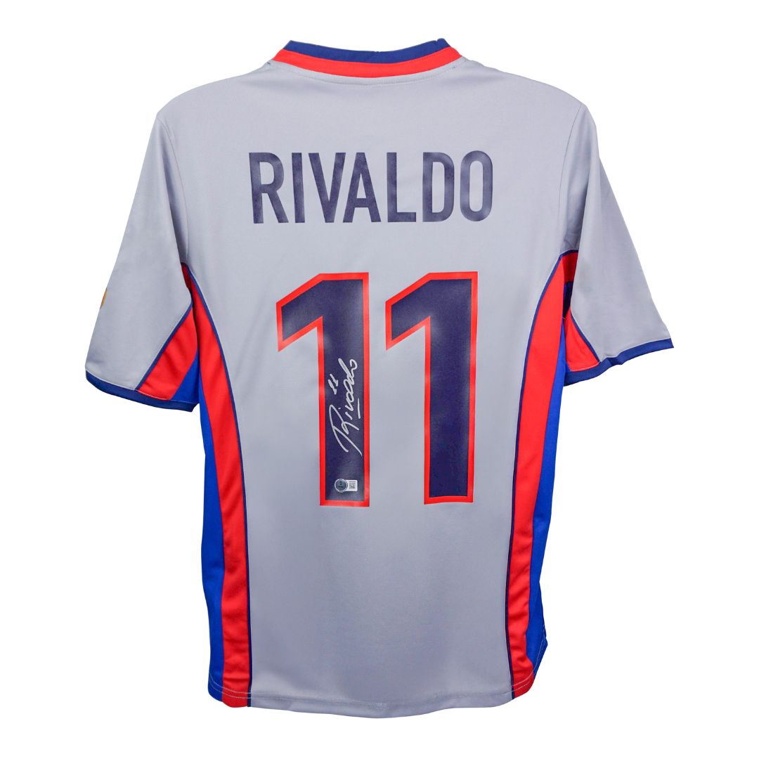 Rivaldo Signed FC Barcelona Away Soccer Jersey #11 with Beckett Witness