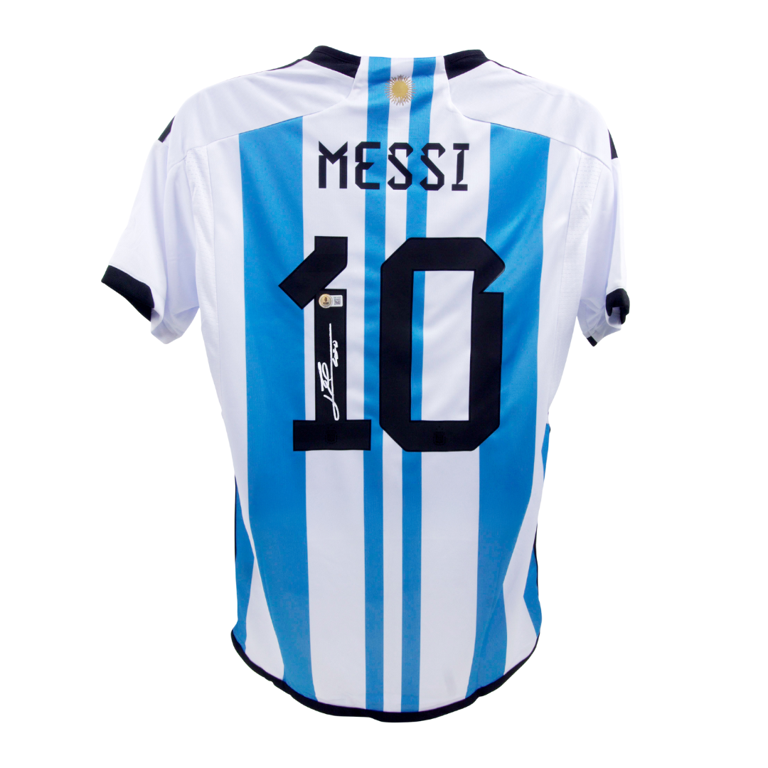 Lionel Messi Signed Argentina Home Soccer Jersey #10 with Beckett Witness