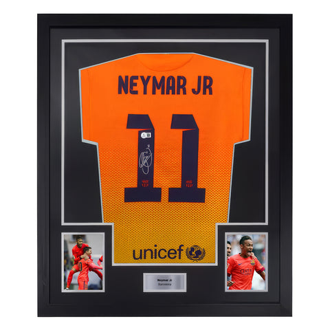 Framed Neymar Jr Signed FC Barcelona Away Soccer Jersey #11 with Beckett COA