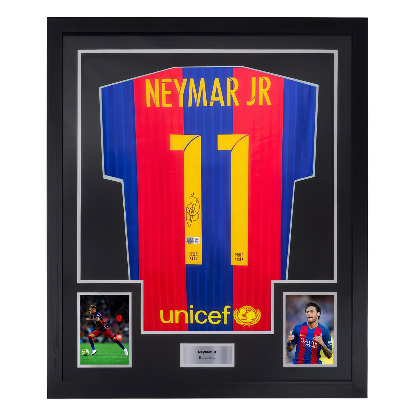 Framed Neymar Jr Signed FC Barcelona Soccer Jersey #11 with Beckett COA