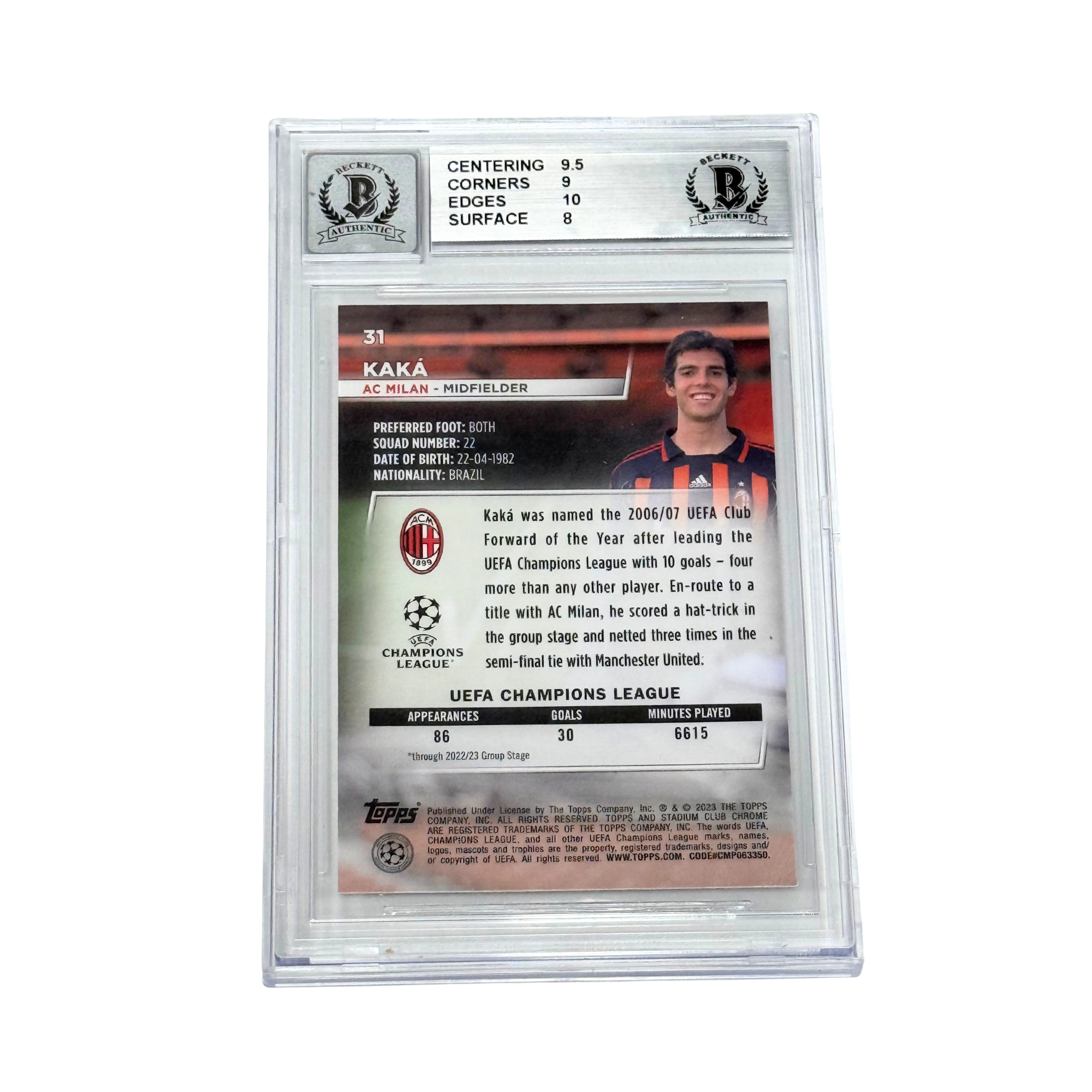 Kaka Signed 2022-23 Topps Stadium Club Chrome "I BELONG TO JESUS" #31 – BGS 9