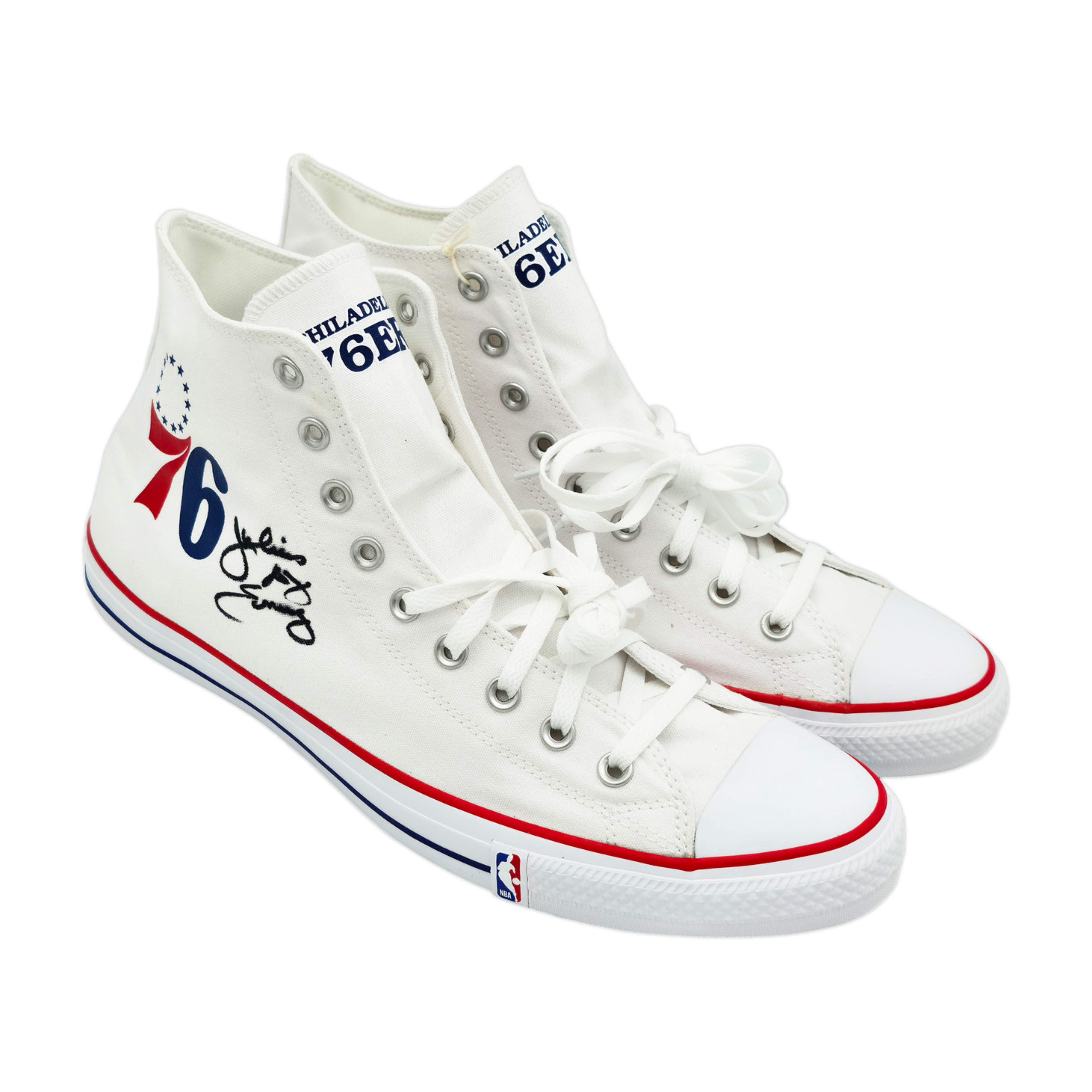 Julius "Dr. J" Erving Autographed White All Star Philadelphia 76ers Logo Converse Shoes Size 16 Beckett BAS
