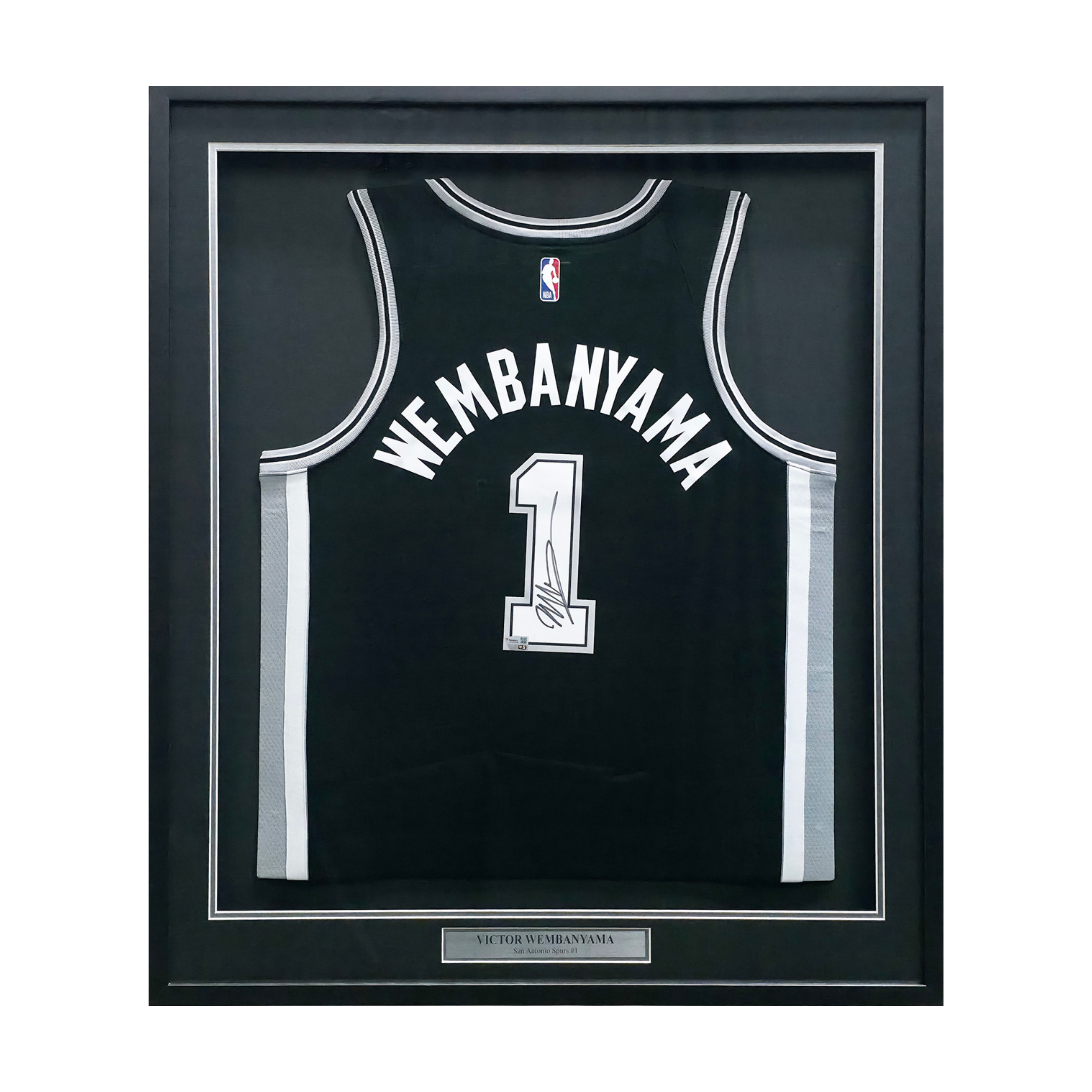San Antonio Spurs Victor Wembanyama Autographed Framed Black Nike Swingman Icon Edition Jersey Fanatics Holo