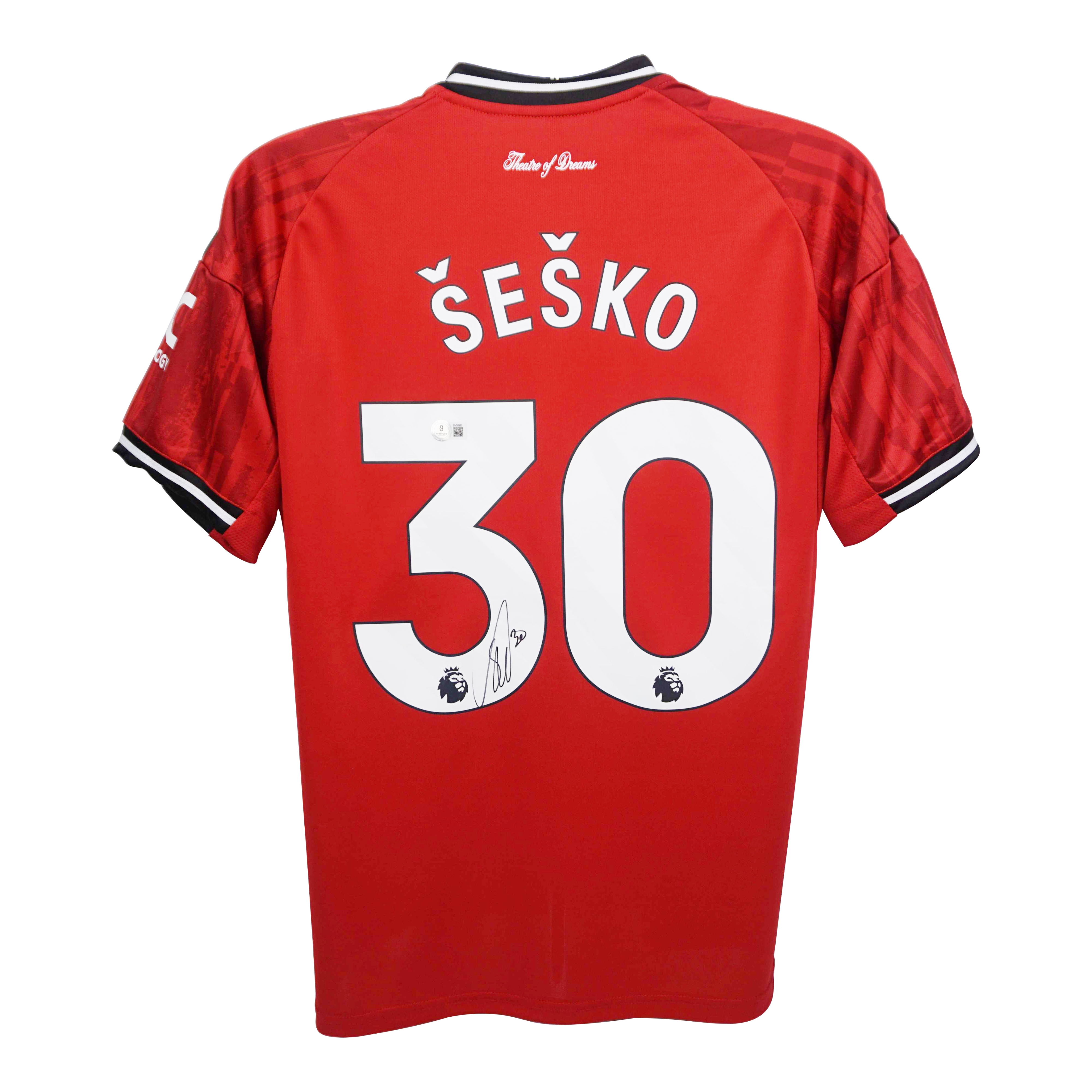 Benjamin Sesko Signed Manchester United Home Soccer Jersey #30 with Beckett COA