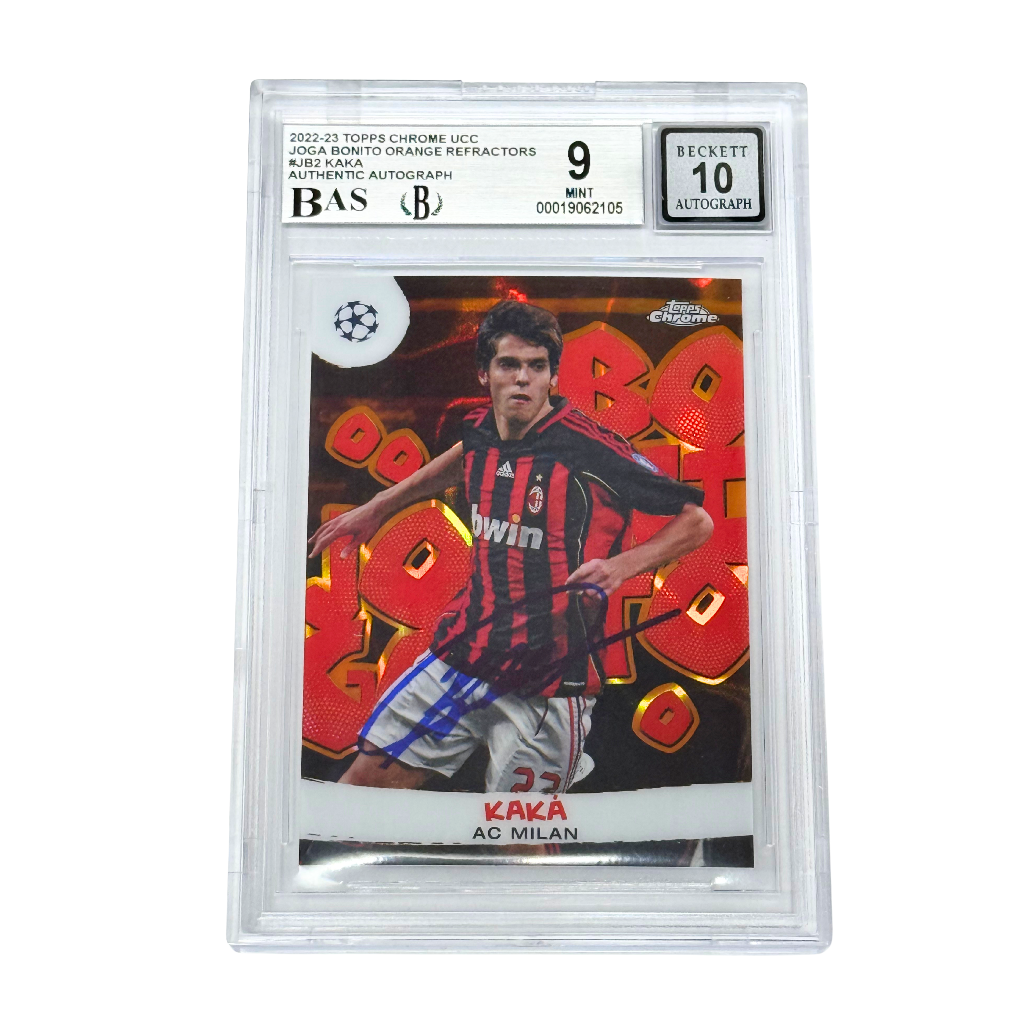 Kaka Signed 2022-23 Topps Chrome UCC Joga Bonito Orange /25 – BGS 9 AUTO 10