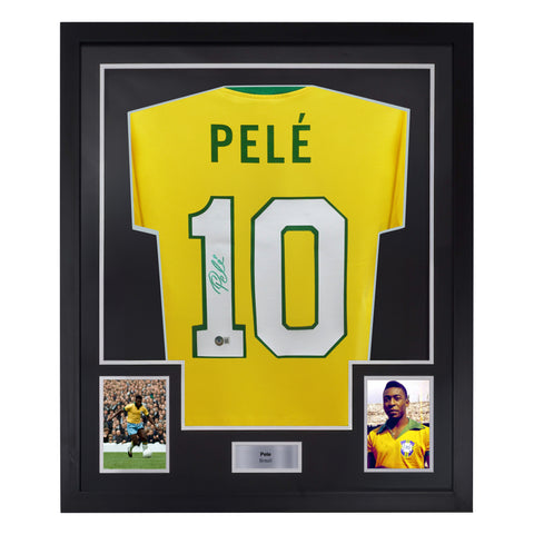 Framed Pele Signed Vintage Brazil FC Home Soccer Jersey #10 with Beckett COA