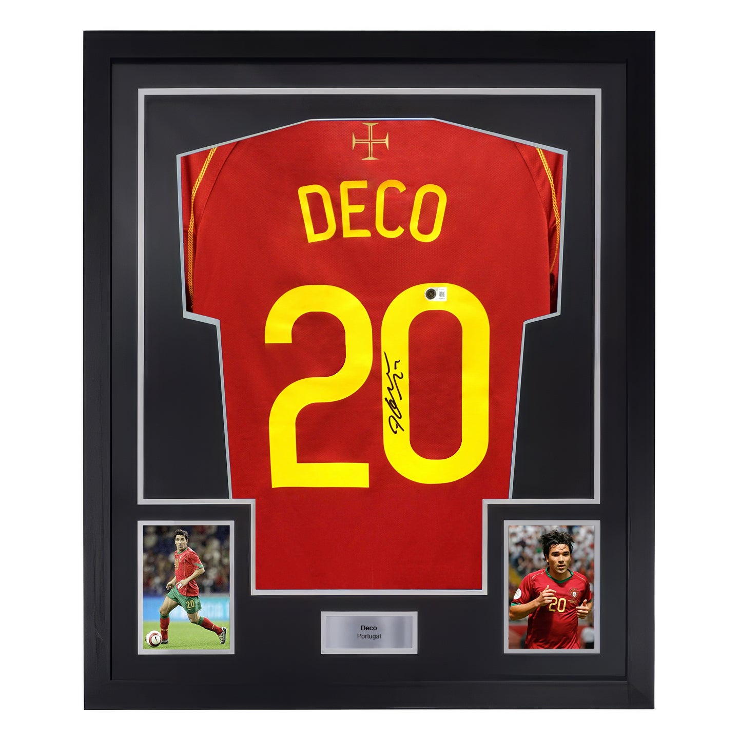 Framed Deco Signed Portugal Home Soccer Jersey #20 with Beckett COA