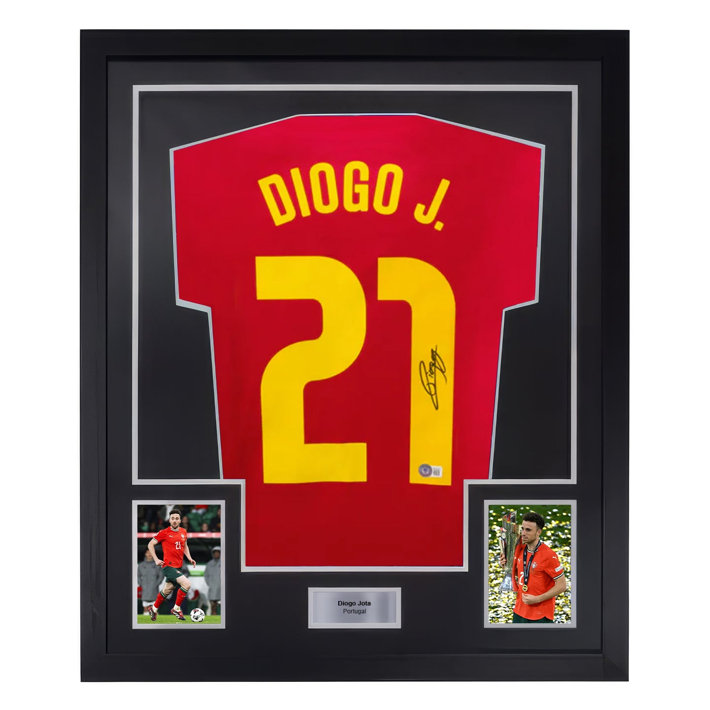 Framed Diogo Jota Signed Portugal Home Soccer Jersey #21 with Beckett COA