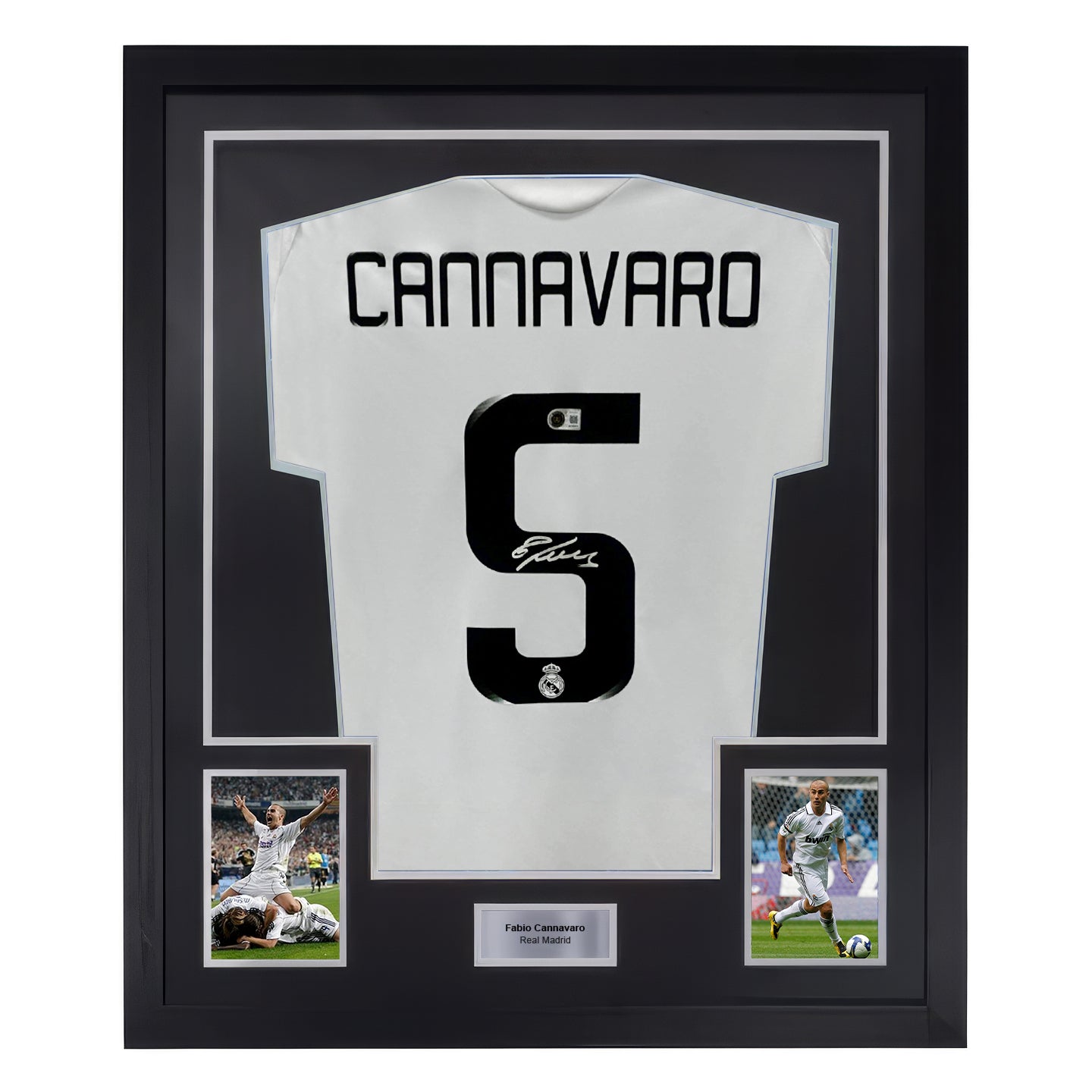 Framed Fabio Cannavaro Signed Real Madrid Home Soccer Jersey #5 with Beckett COA