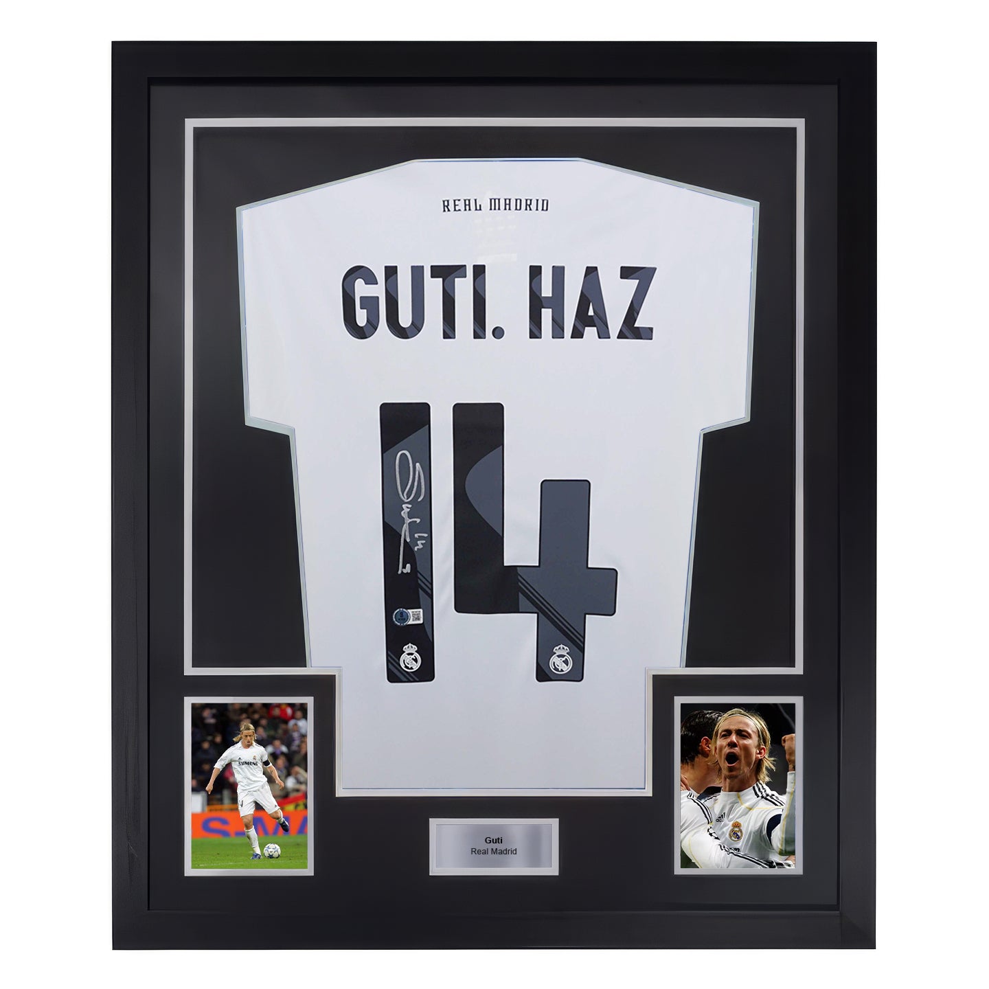 Framed Guti Hernandez Signed Real Madrid Home Soccer Jersey #14 with Beckett Witness