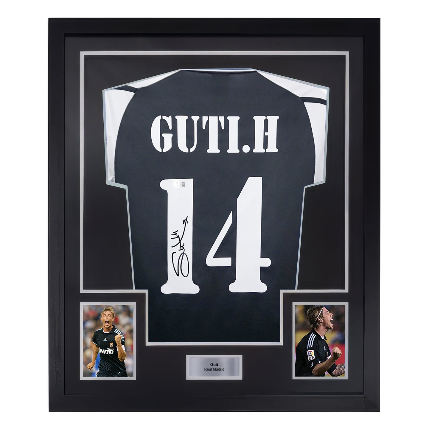 Framed Guti Hernandez Signed Real Madrid FC Away Soccer Jersey #14 with Beckett Witness