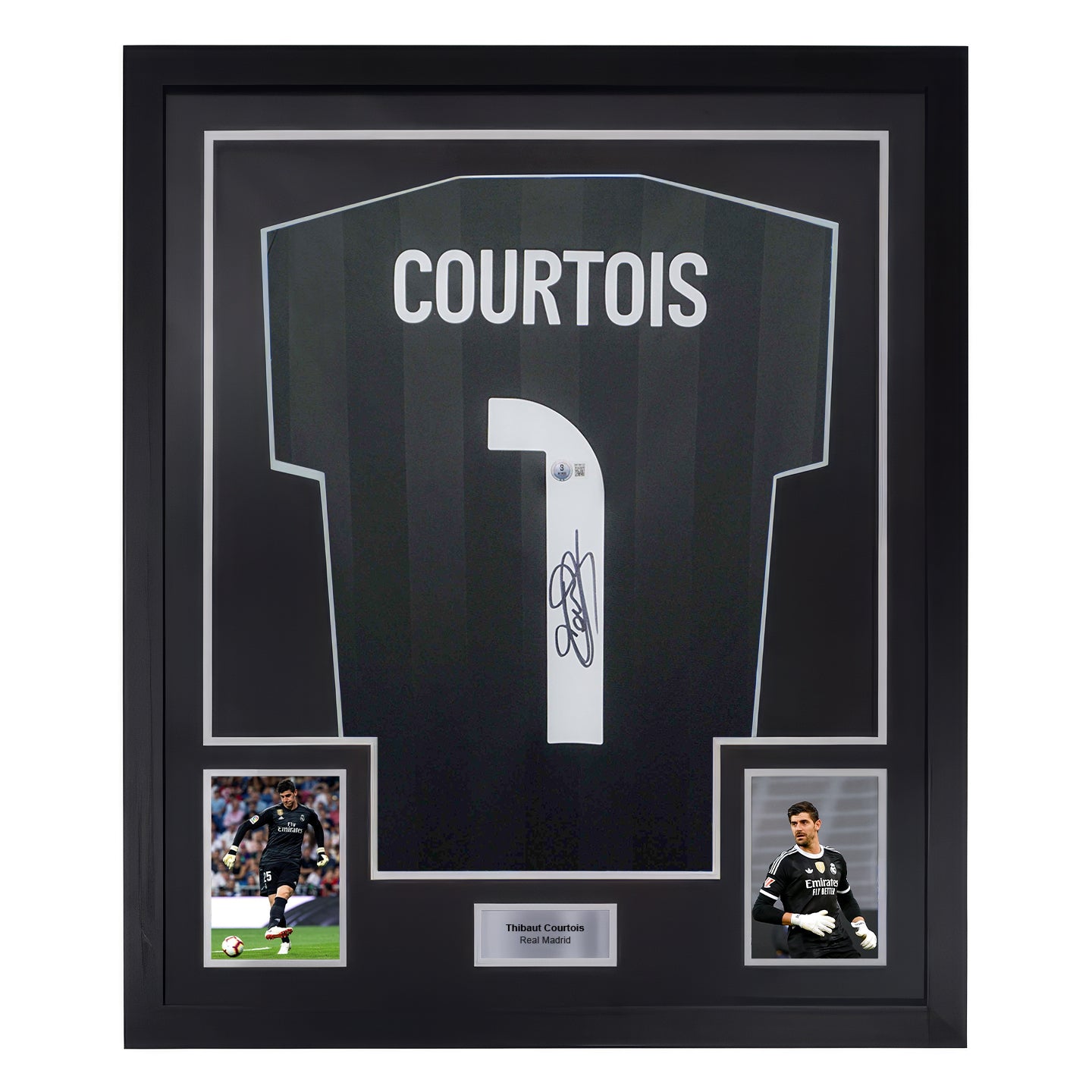 Framed Thibaut Courtois Signed Real Madrid Goalkeeper Jersey #1 with Beckett COA