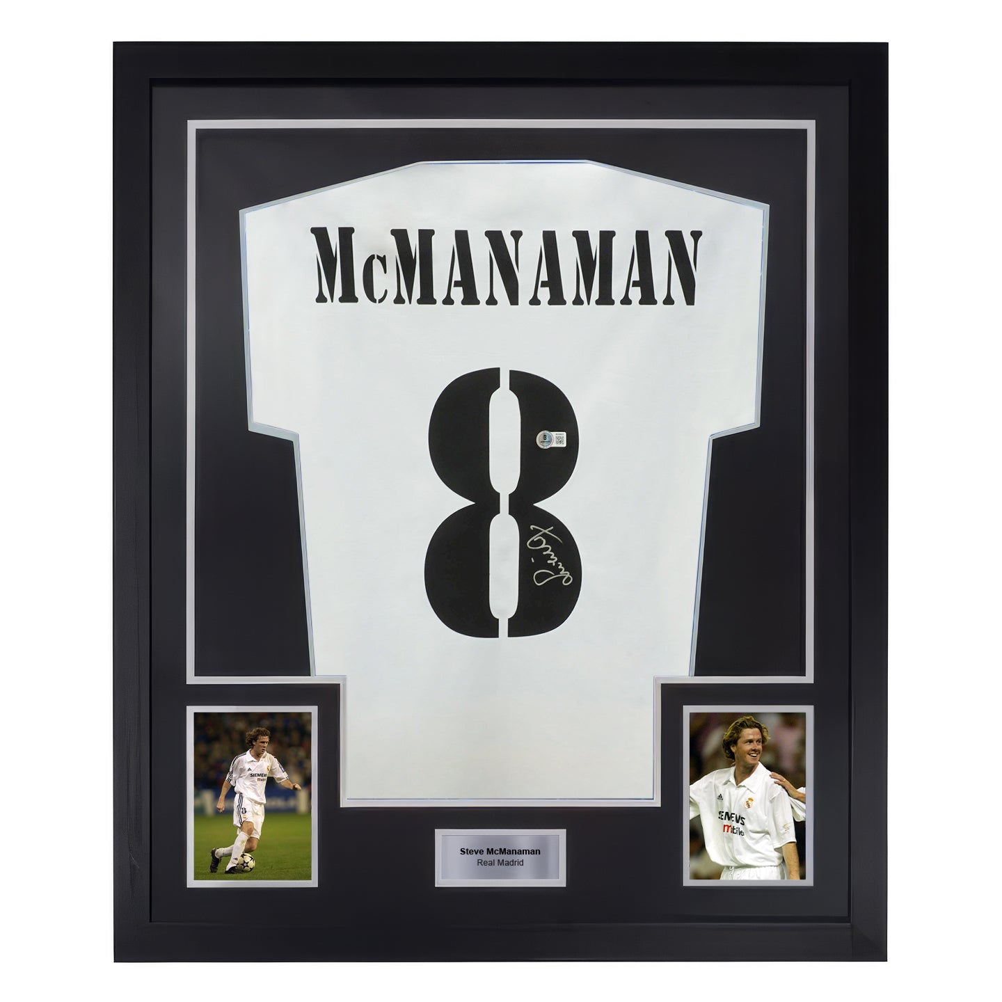 Framed Steve McManaman Signed Real Madrid Home Soccer Jersey #8 with Beckett COA