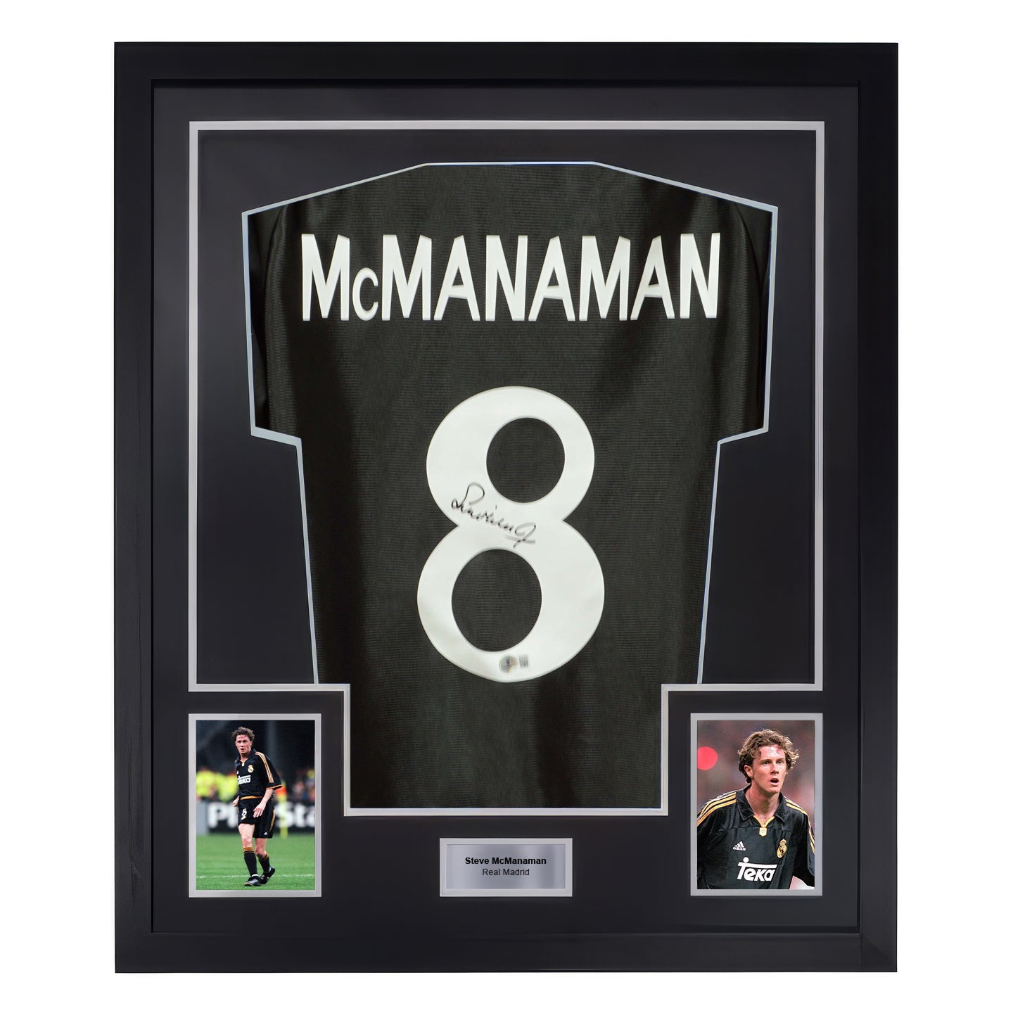 Framed Steve McManaman Signed Real Madrid Away Soccer Jersey #8 with Beckett COA