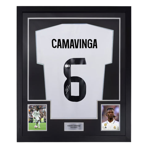 Framed Eduardo Camavinga Signed Real Madrid FC Soccer Jersey #6 with Beckett Witness