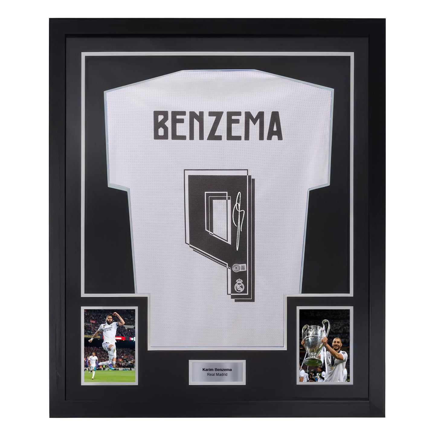 Framed Karim Benzema Signed Real Madrid FC Home Soccer Jersey #9 with Beckett COA