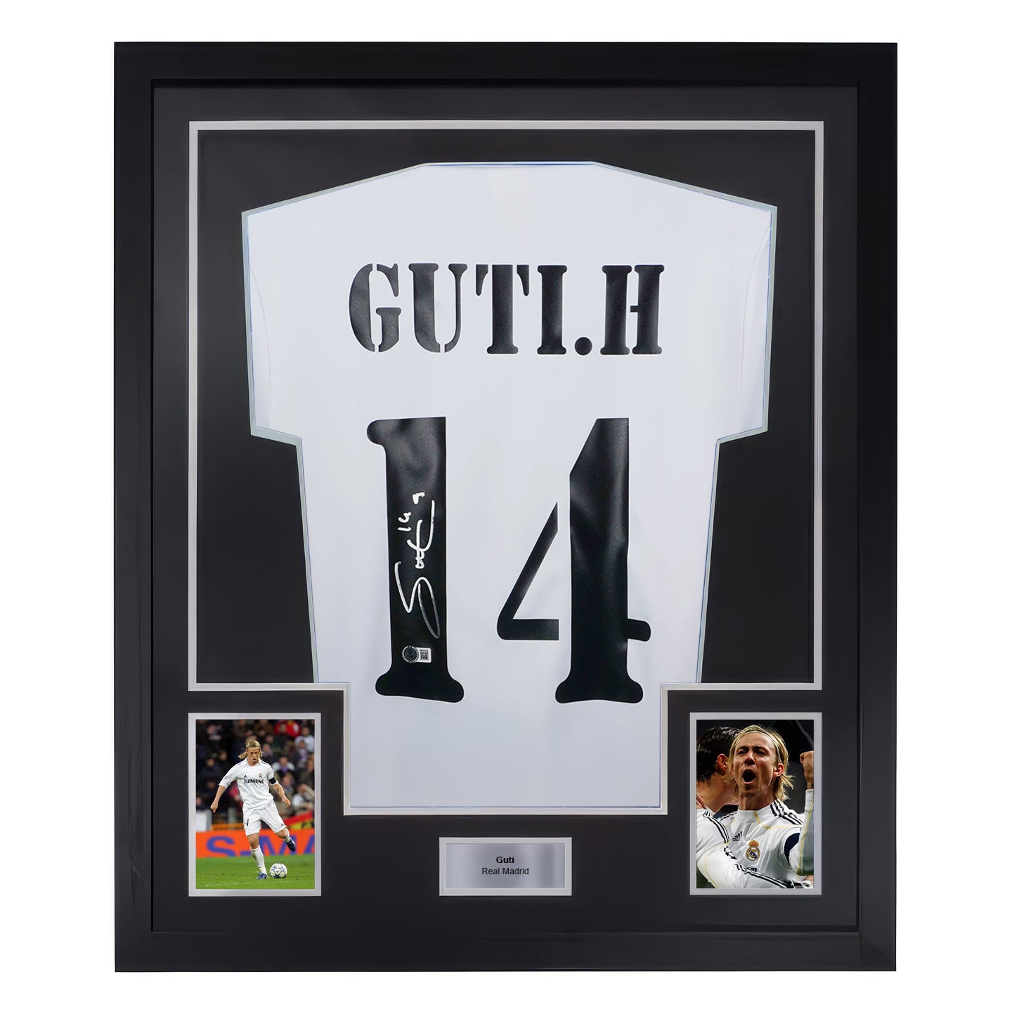 Framed Guti Hernandez Signed Real Madrid FC Home Soccer Jersey #14 with Beckett Witness