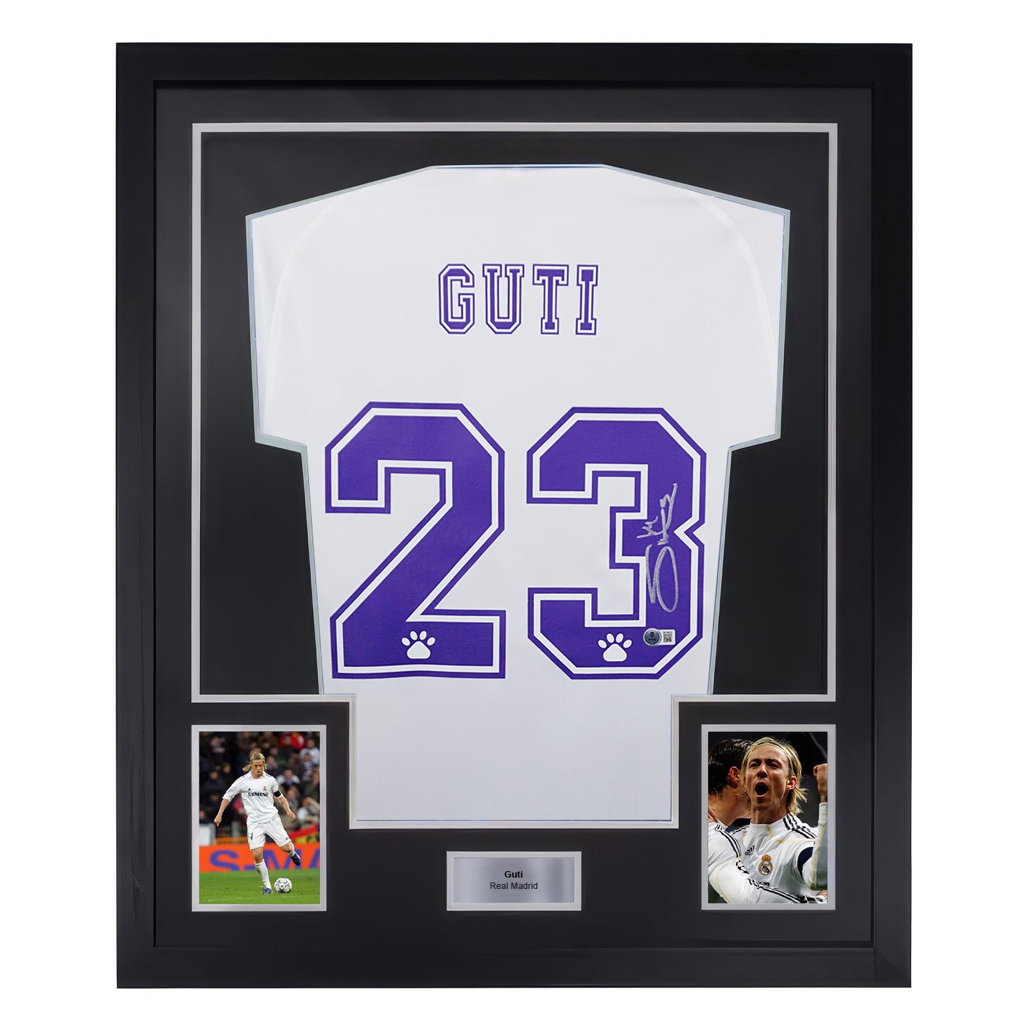 Framed Guti Hernandez Signed Real Madrid FC Home Soccer Jersey #23 with Beckett Witness