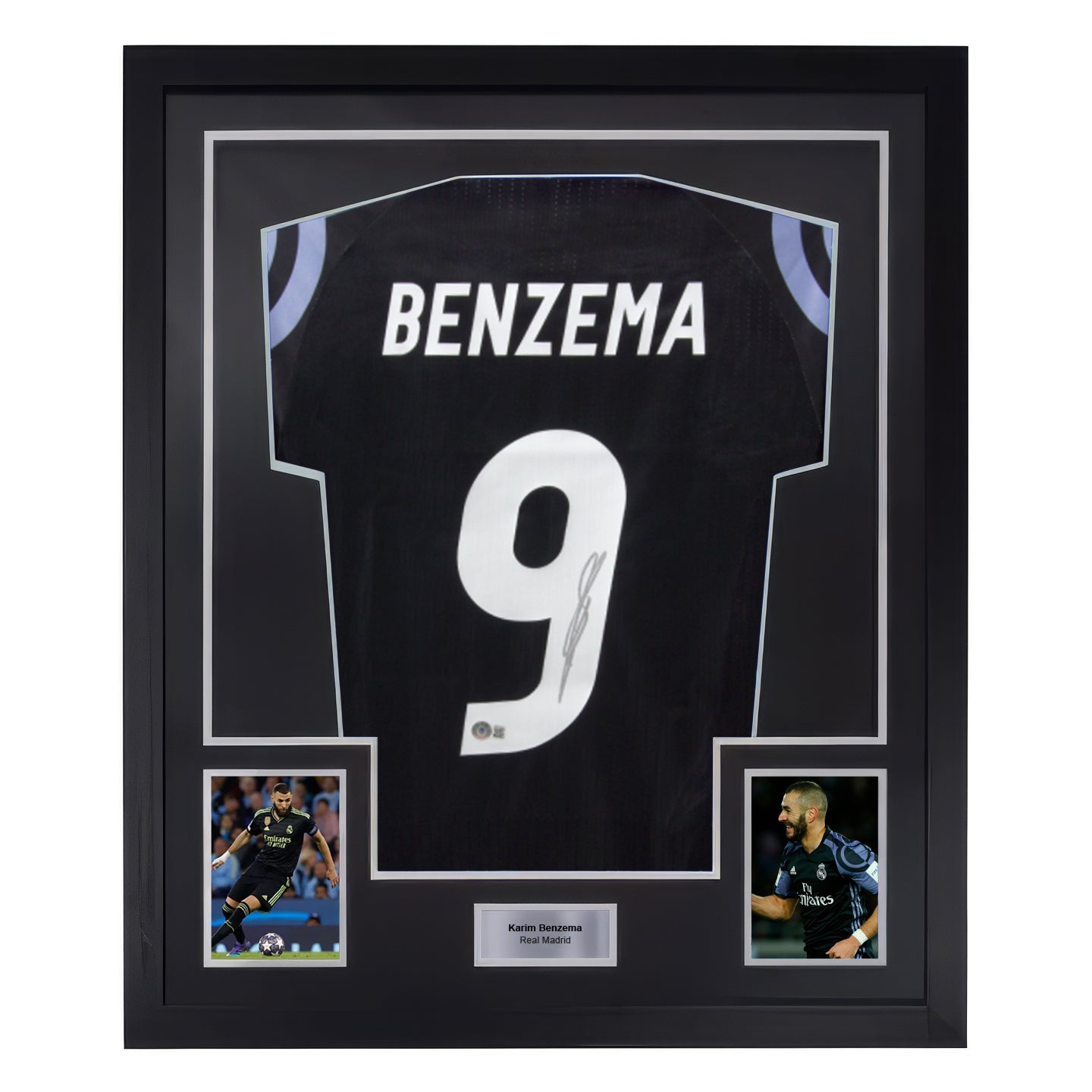 Framed Karim Benzema Signed Real Madrid FC Away Soccer Jersey #9 with Beckett COA