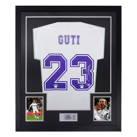 Framed Guti Hernandez Signed Real Madrid FC Home Soccer Jersey #23 with Beckett Witness