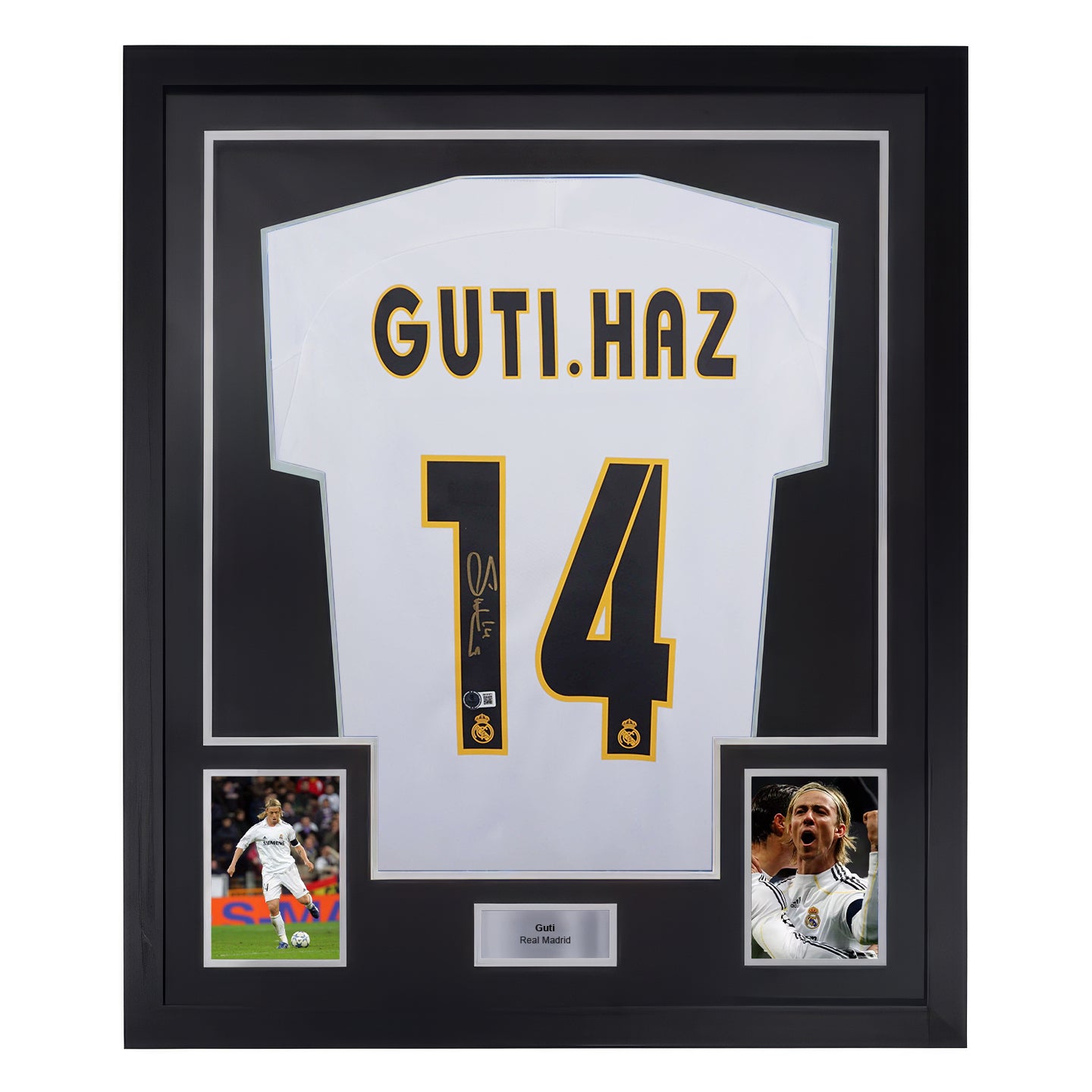 Framed Guti Hernandez Signed Real Madrid Home Soccer Jersey #14 with Beckett Witness