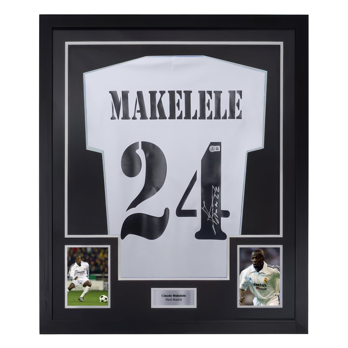 Framed Claude Makelele Signed Real Madrid FC Home Soccer Jersey #24 with Beckett COA