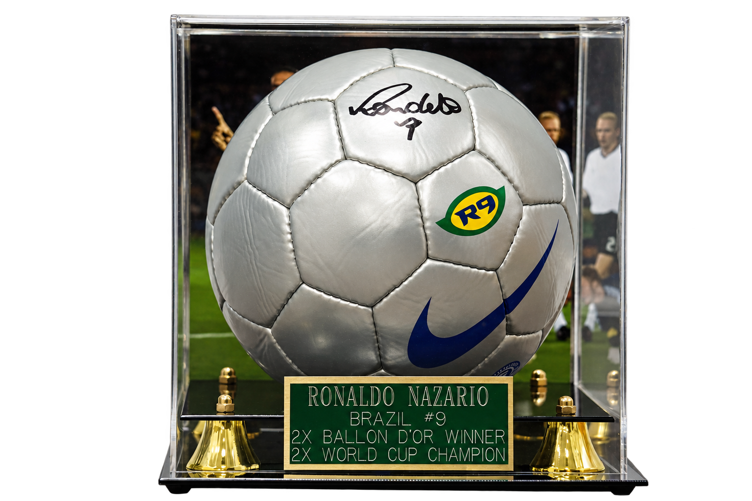 Ronaldo Nazario Signed Full Size Nike R9 Soccer Ball Framed with Beckett COA
