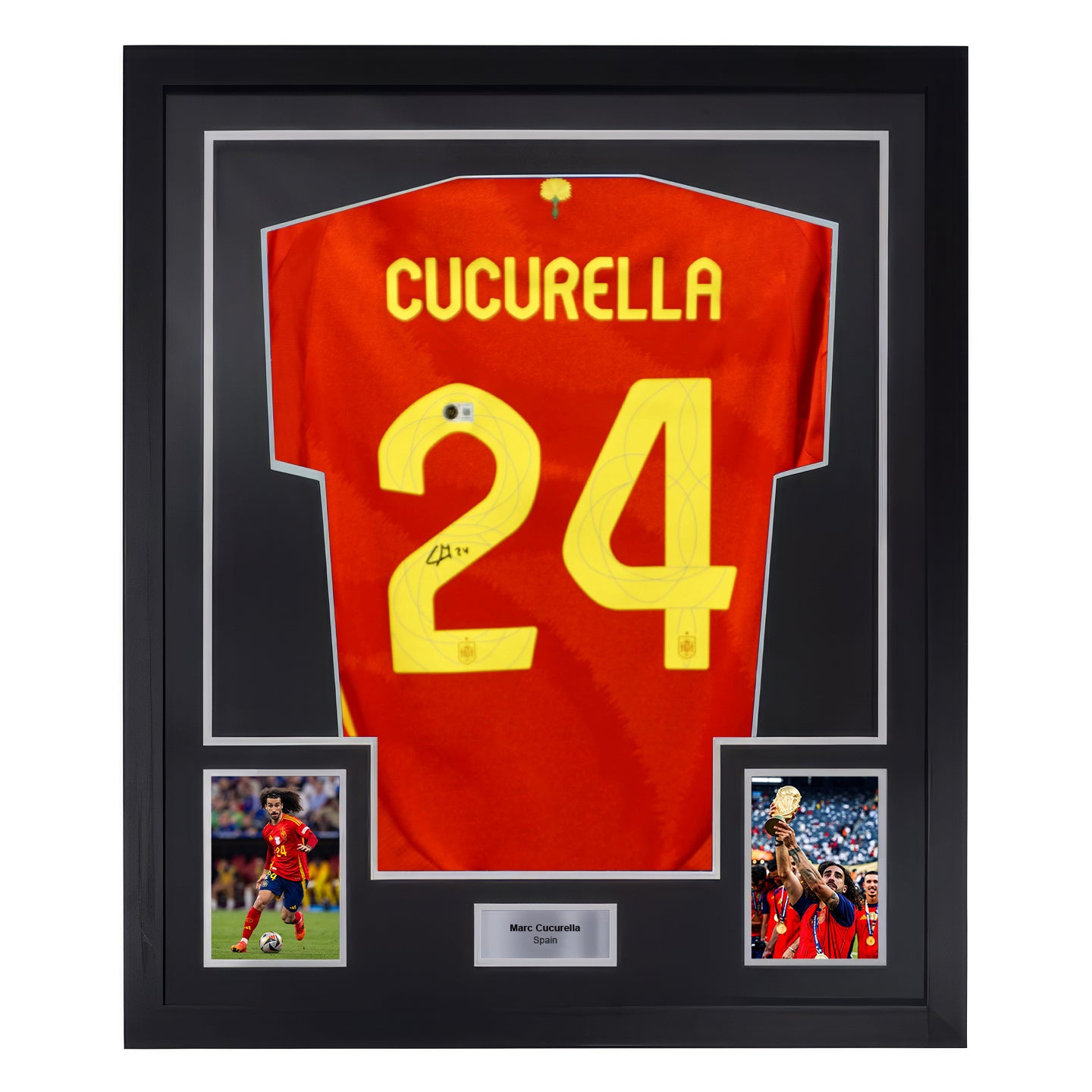 Framed Marc Cucurella Signed Spain FC Soccer Jersey #24 with Beckett COA