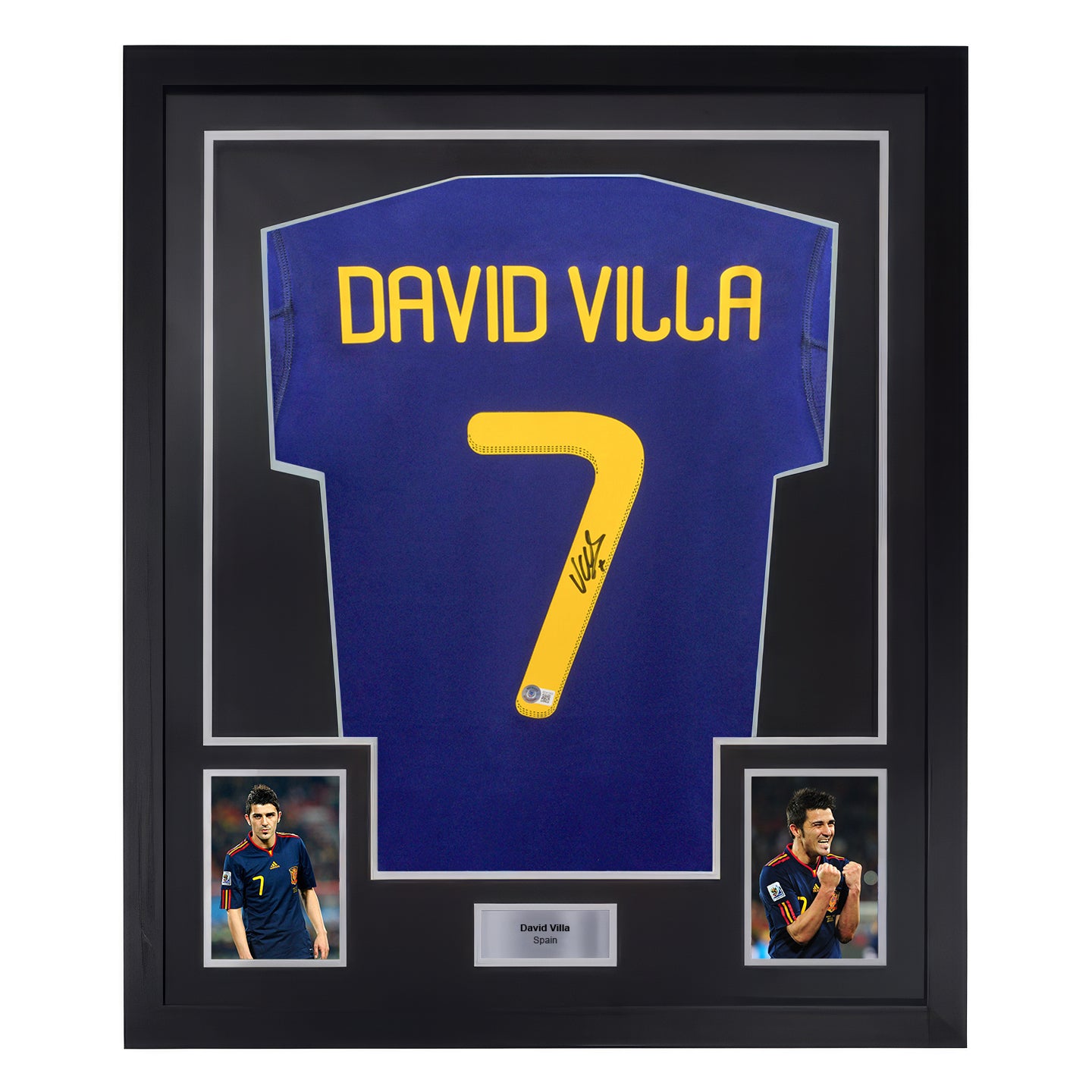 Framed David Villa Signed Spain 2010 World Cup Final Soccer Jersey #7 with Beckett COA