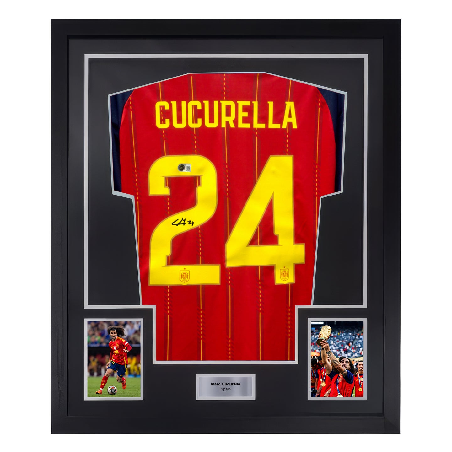 Framed Marc Cucurella Signed Spain FC Soccer Jersey #24 with Beckett COA