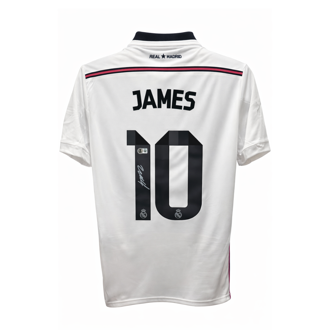 Framed James Rodriguez Signed Real Madrid Soccer Jersey #10 with Beckett Witness