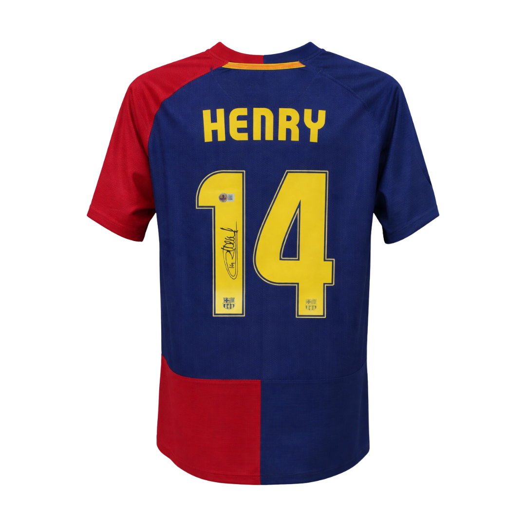 Framed Thierry Henry Signed Barcelona Home Soccer Jersey #14 with Beckett COA