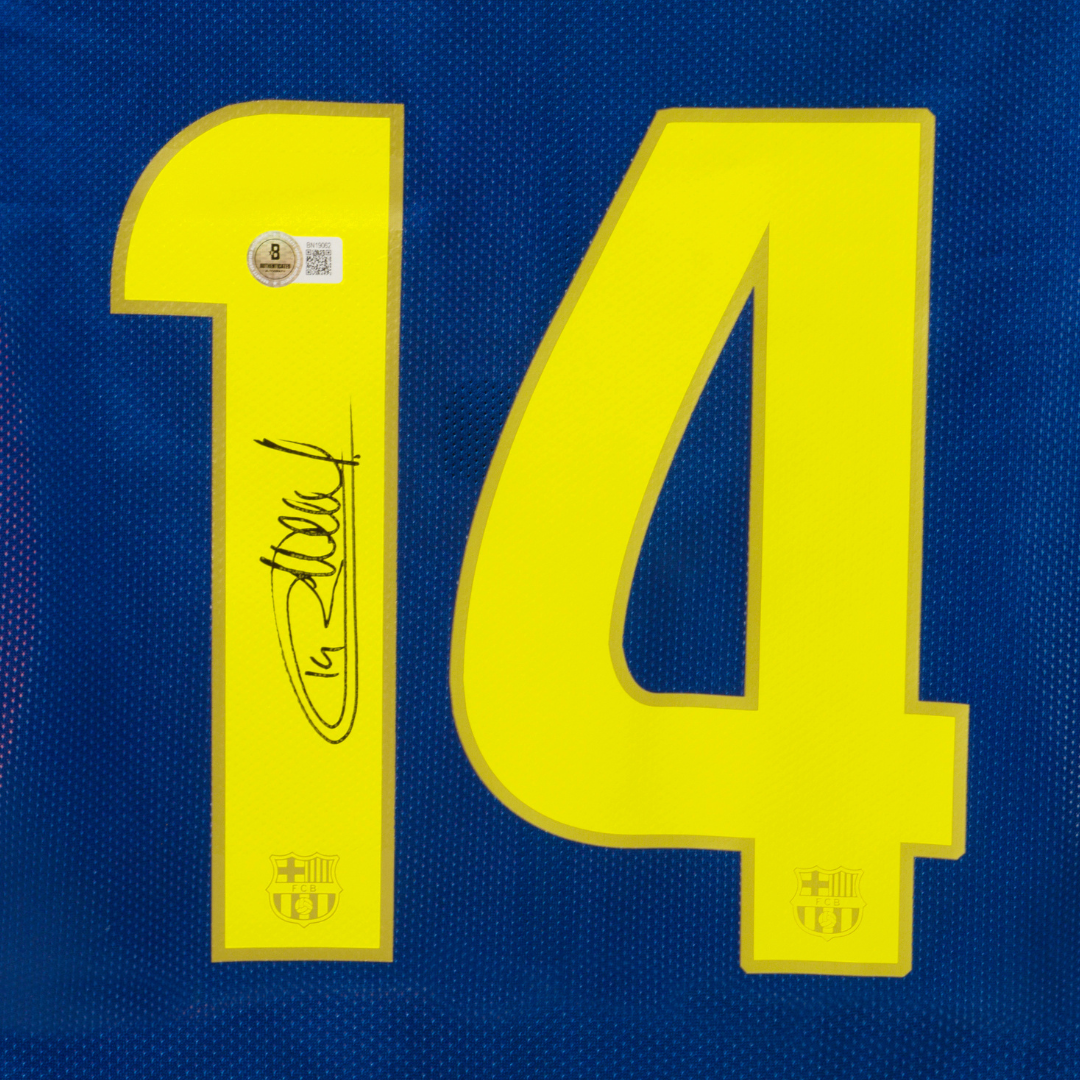 Framed Thierry Henry Signed Barcelona Home Soccer Jersey #14 with Beckett COA