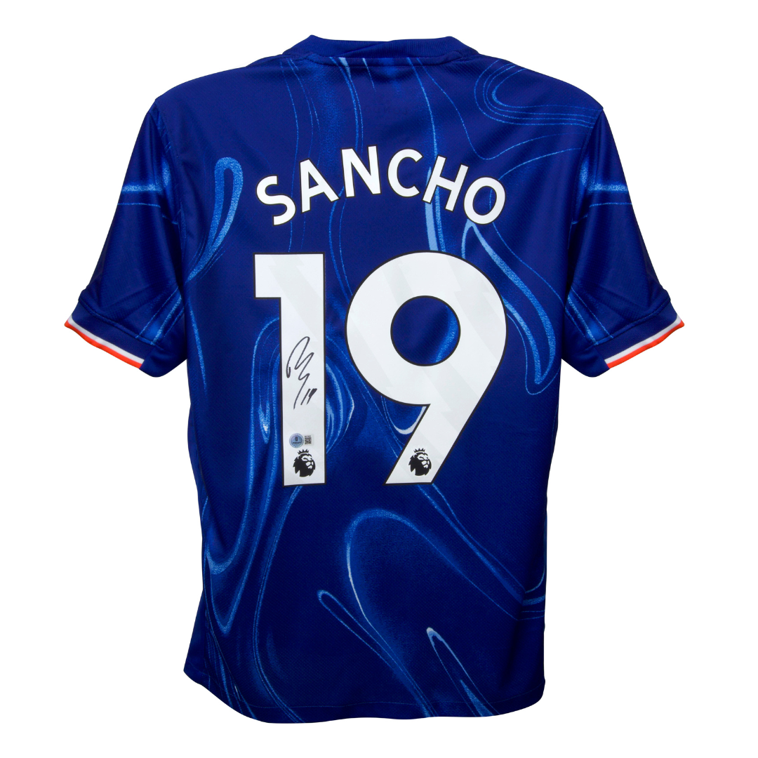 Jadon Sancho Signed Chelsea FC Home Soccer Jersey #19 with Beckett COA