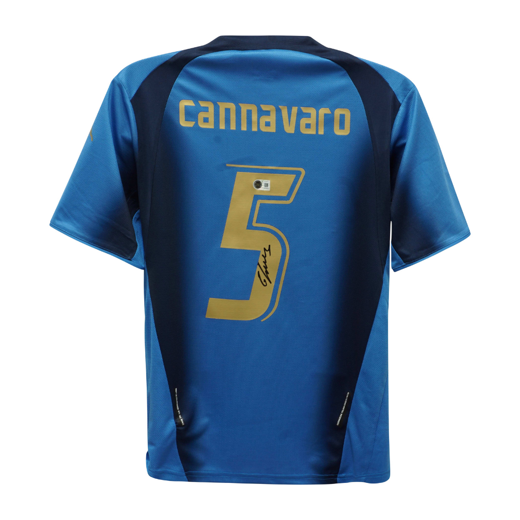 Framed Fabio Cannavaro Signed Italy FC Home Soccer Jersey #5 with Beckett COA