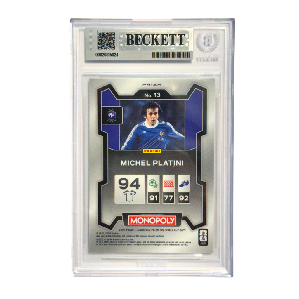 Michel Platini Signed 2026 Panini Prizm World Cup Blue Wave Prizm #13 - BGS 9