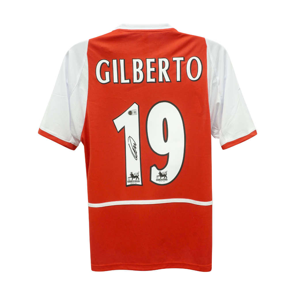 Framed Gilberto Silva Signed Arsenal Soccer Jersey #19 with Beckett COA