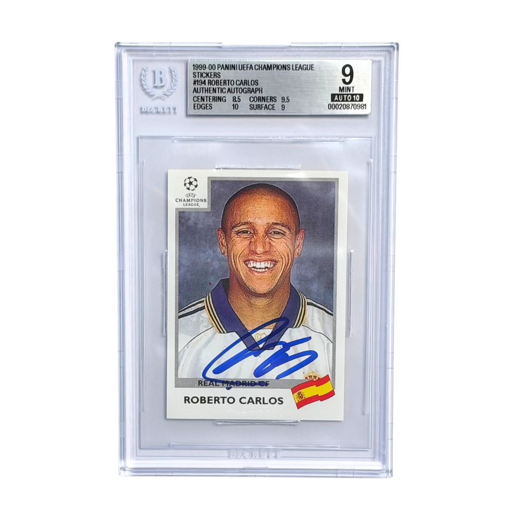 Roberto Carlos Signed 1999-00 Panini Champions League Sticker - BGS 9 AUTO 10