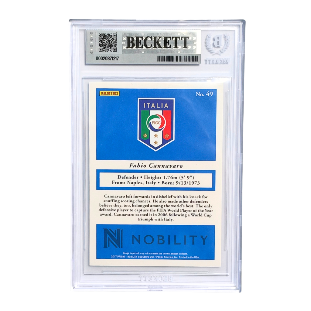 Fabio Cannavaro Signed 2017 Panini Nobility #49 - BGS 7.5 AUTO 10