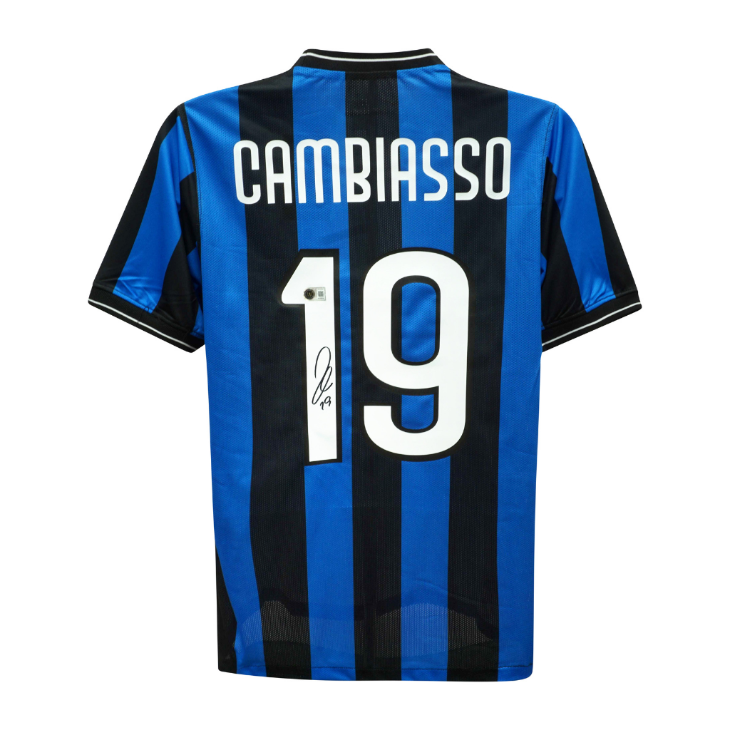 Framed Esteban Cambiasso Signed Inter Milan Soccer Jersey #19 with Beckett COA